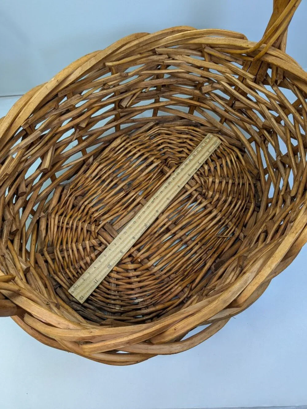 Vintage Extra Large Open Weave Wicker Basket Firm Hand Woven Gathering Basket